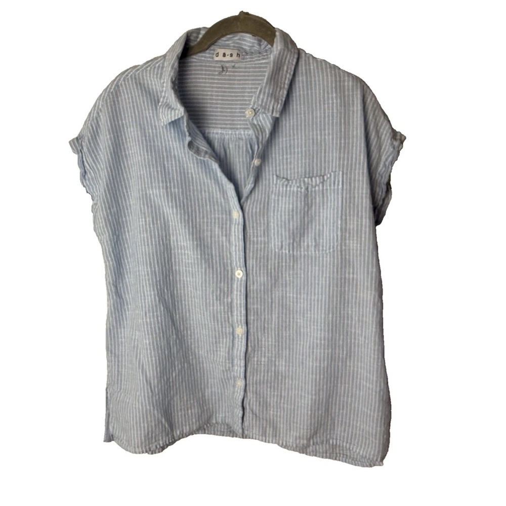 da-sh Shirt Size Large Top Short Sleeves Cotton Stripes Blue White Button Up